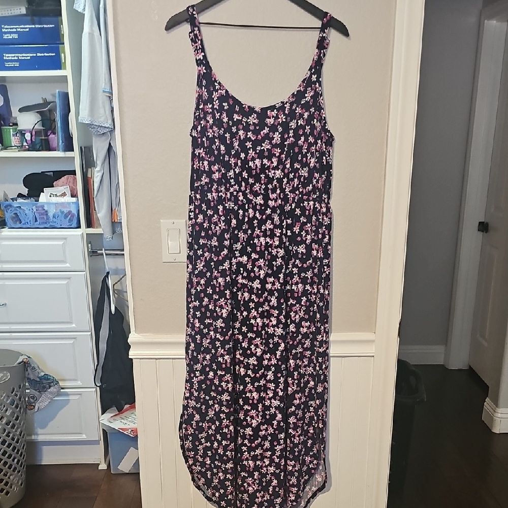 Michelle Mae 1X Navy Blue Background and Pink Tiny Flowers Dress